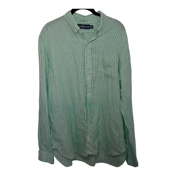 VTG Ralph‎ Lauren Linen Green Button Down Shirt Sz XL - Picture 1 of 8